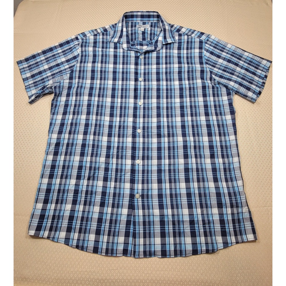 Peter Millar Summer Comfort Men's L Blue Plaid Short Sleeve Polo Shirt